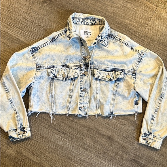 refuge Jackets & Blazers - Refuge Denim Acid Wash Cropped Jean Jacket Frayed Hem Y2K 80s Blue Size S